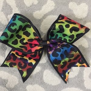 Rainbow cheetah cheer bow